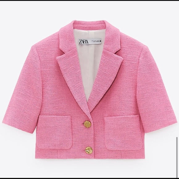 Zara Jackets & Blazers - ZARA PINK TWEED CROP BLAZER